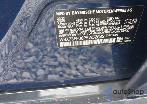 2023 BMW X1 xDrive28I из США, поврежденный, VIN WBX73EF06P5W52843